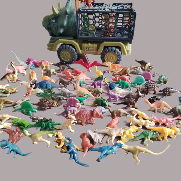 HUGE MIXED LOT 91 ASSORTED DINOSAURS PLASTIC MINI FIGURES & TRANSPORT TRUCK SET - Picture 7 of 7